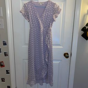 Lavender dress with white flowers wrap dress